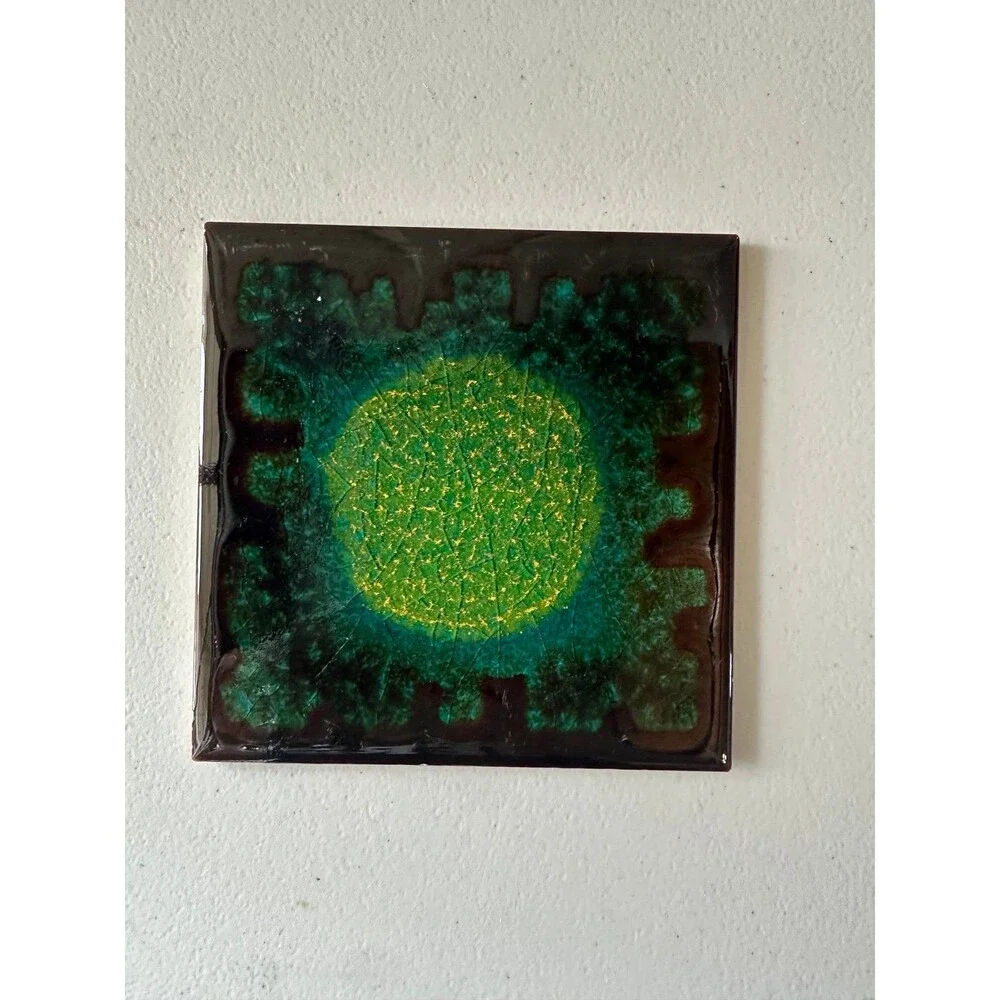 Hereford Tiles England Abstract Eclectic Crackle Glazed Ceramic Tile Trivet